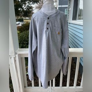 Carhartt Loose T Shirt Large Henley Heavy Gray Pocket Long Sleeve Size XL Tall